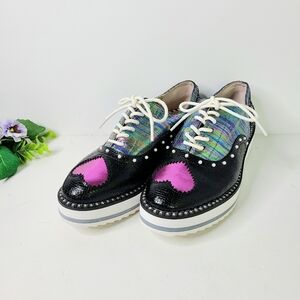 Betsey Johnson Marti Iridescent Heart Black Oxford Shoes